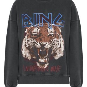 Anine Bing Charcoal Sweatshirt with Blue and Brown Tiger Design